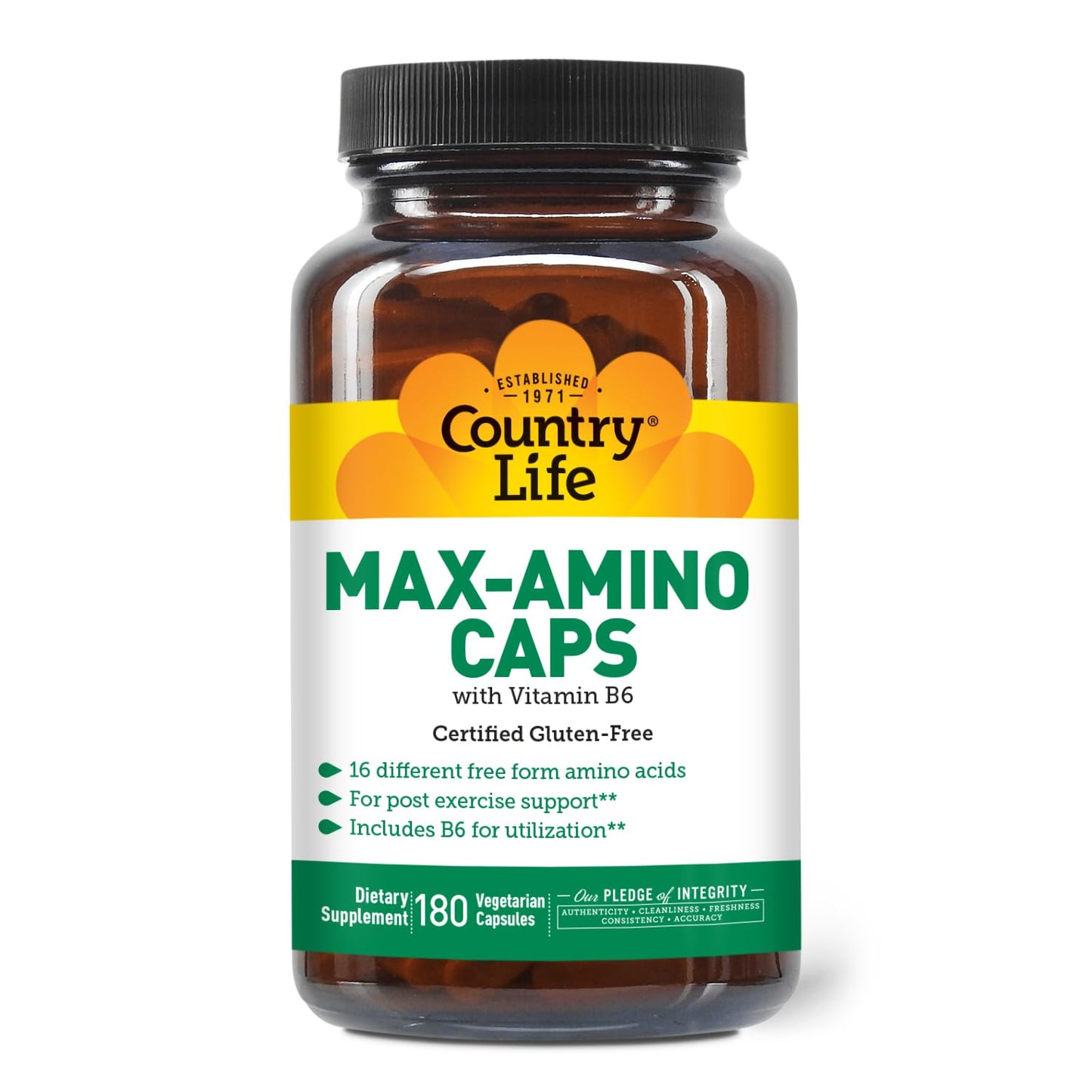 Country Life Maxi-Amino Caps 16 Free-Form Amino Acids 180 Capsules