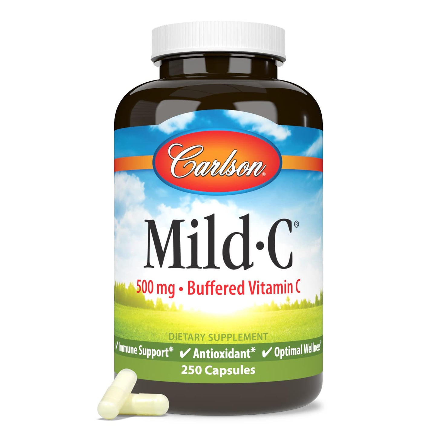 Carlson Mild-C 500 mg Buffered Vitamin C Capsule, 250 Capsules