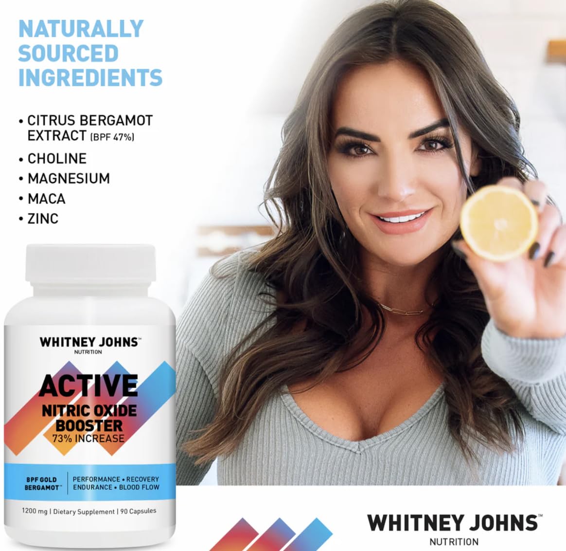 Whitney Johns Active Daily Supplement Nitric Oxide Booster Capsule 90 Count