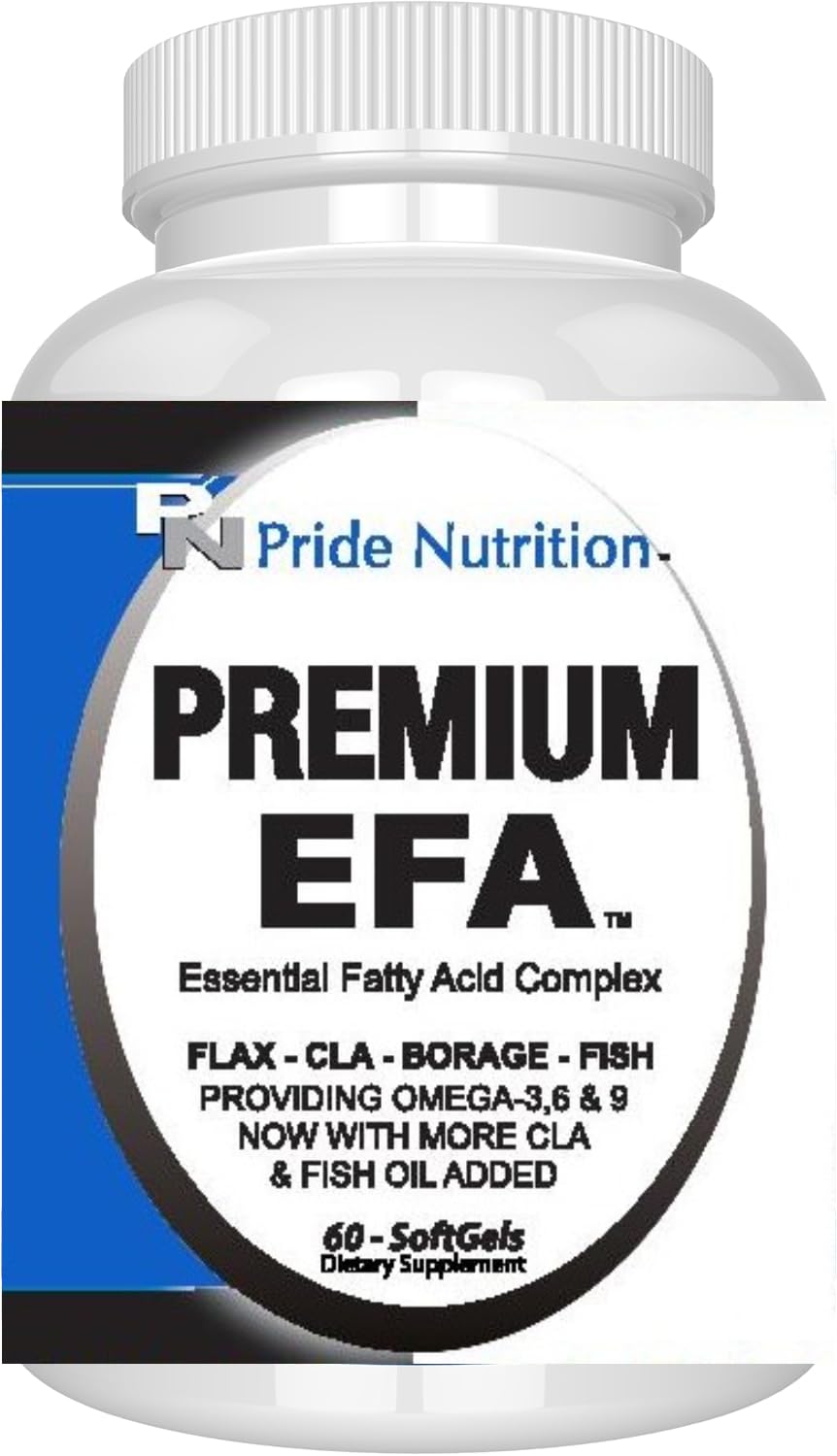 Pride Nutrition Premium EFA Omega 3-6-9 Supplement for Men and Women 5 in 1 - EPA, DHA, GLA, ALA & CLA Essential Fatty Acids with Fish Oil Capsules, 60 Count