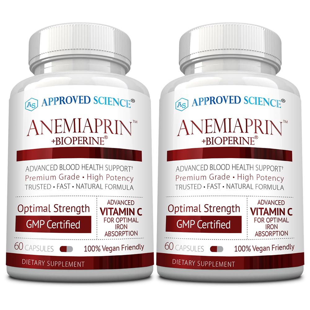 Approved Science Anemiaprin Iron Bisglycinate with Vitamin C Capsule, Gentle on Stomach, Blood Support with Folate and B12, 120 Capsules
