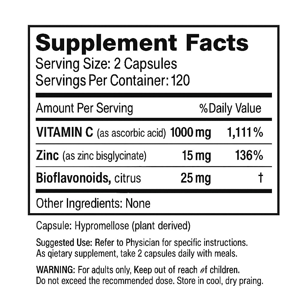 Vita4Life Vitamin C 1000mg with Zinc & Bioflavonoids, 240 Capsules