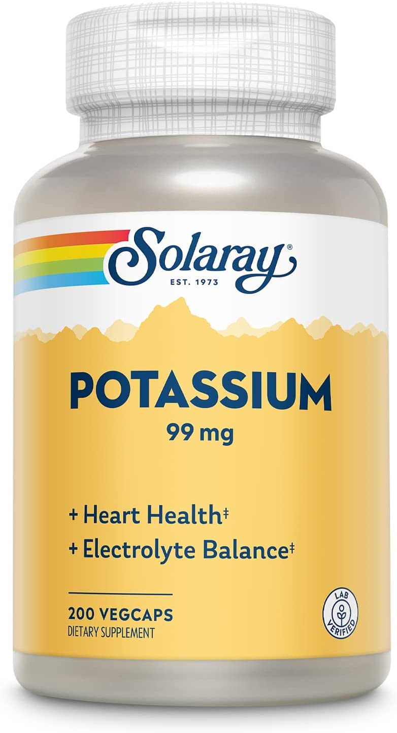 Solaray Potassium 99 mg, Fluid & Electrolyte Balance Formula, Cardiovascular, Nerve & Muscle Health Capsules, 200
