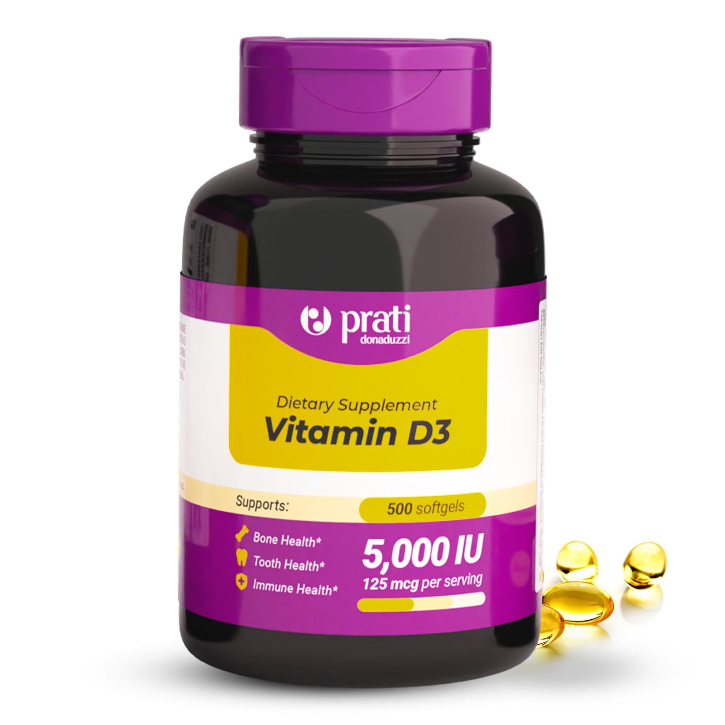 Prati Donaduzzi Vitamin D3 5000 IU (125 mcg) Softgel 500 Count