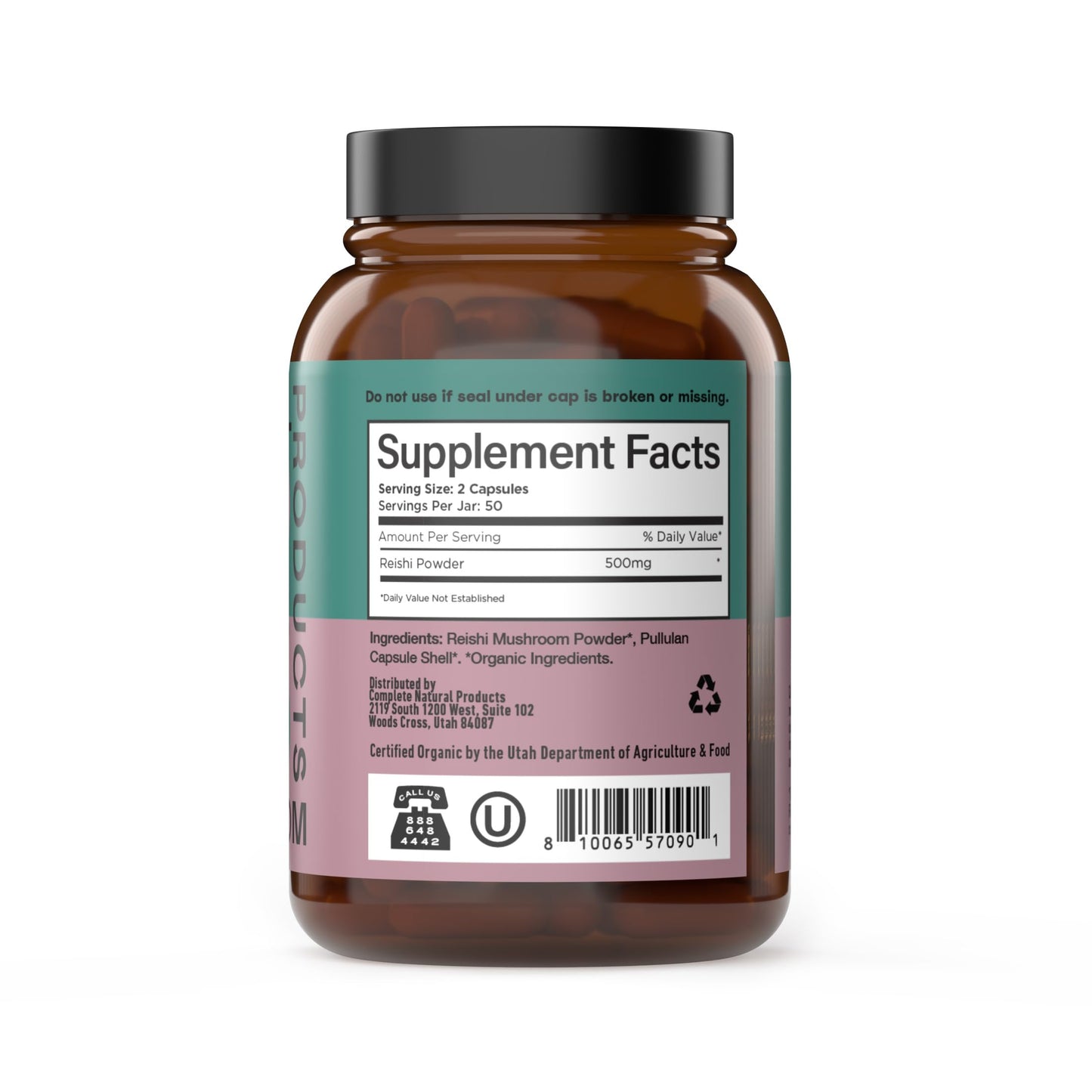 Complete Natural Products Organic Reishi Mushroom Capsules, 250mg, 100 Count
