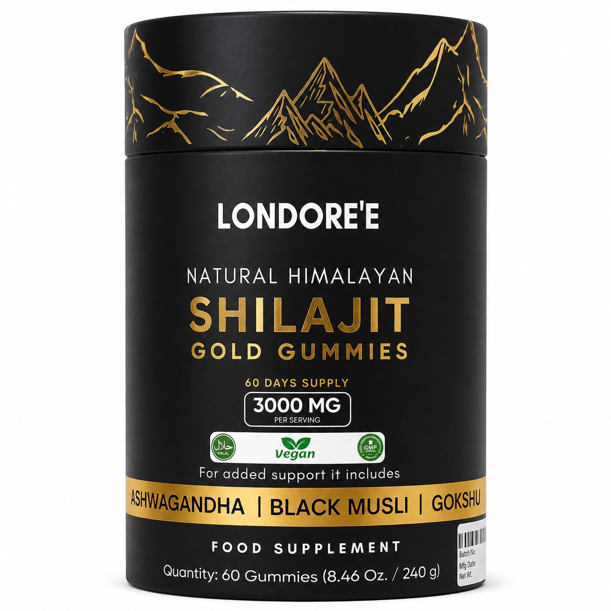 Londoree Himalayan Shilajit Gold Gummies 3000mg, 60 Count