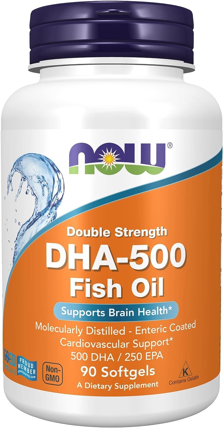 NOW Foods DHA-500 mg Softgels, Supports Cognitive Function, 90 Softgels