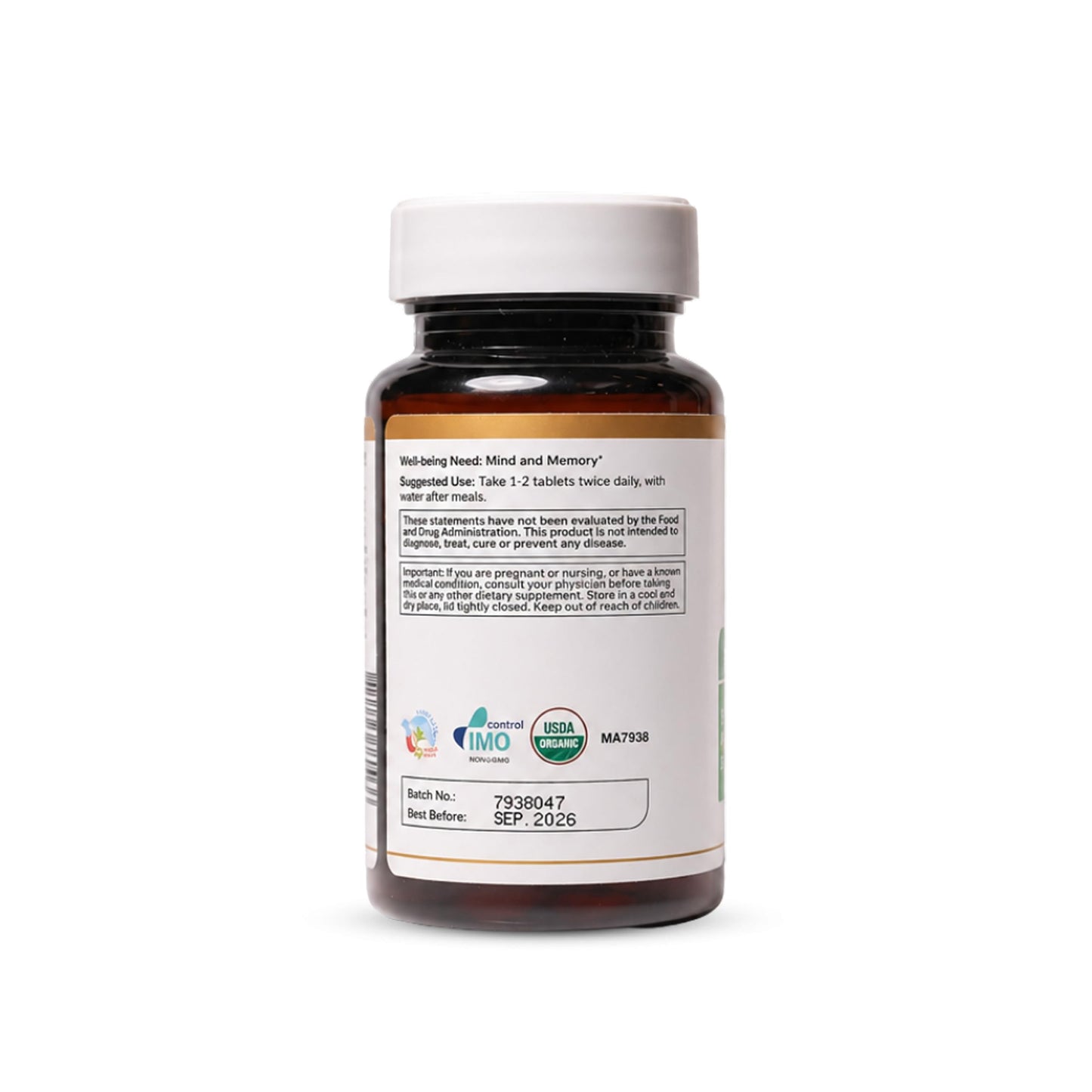 Maharishi Ayurveda Organic Brahmi (Bacopa) 500 mg, 60 Tablets