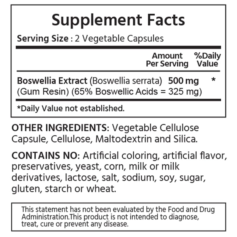 ML Naturals Boswellia 500mg Capsules, 120 Count