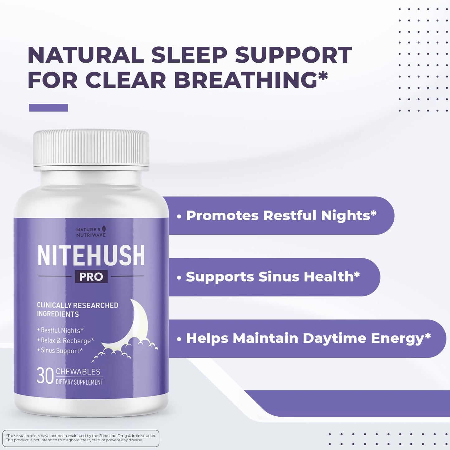 Nature’s NutriWave NiteHush Pro Nighttime Chewable Formula with Ivy Extract, Quercetin & Citrus Compounds 30 Chewables