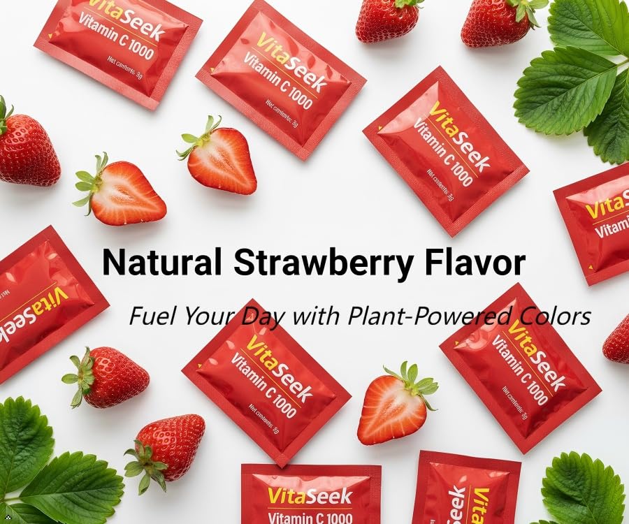 VitaSeek Vitamin C Powder Packets 1000mg Strawberry Flavor, 120 Packets