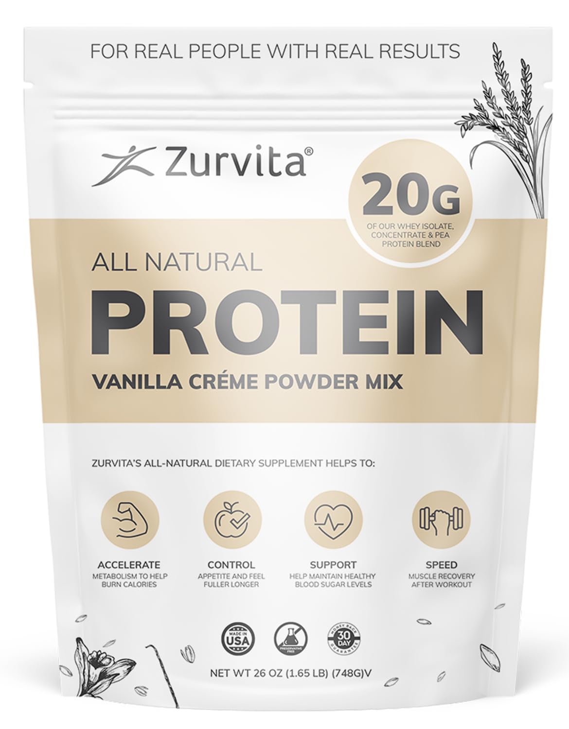 Zurvita Vanilla Crème Protein Powder 26 oz