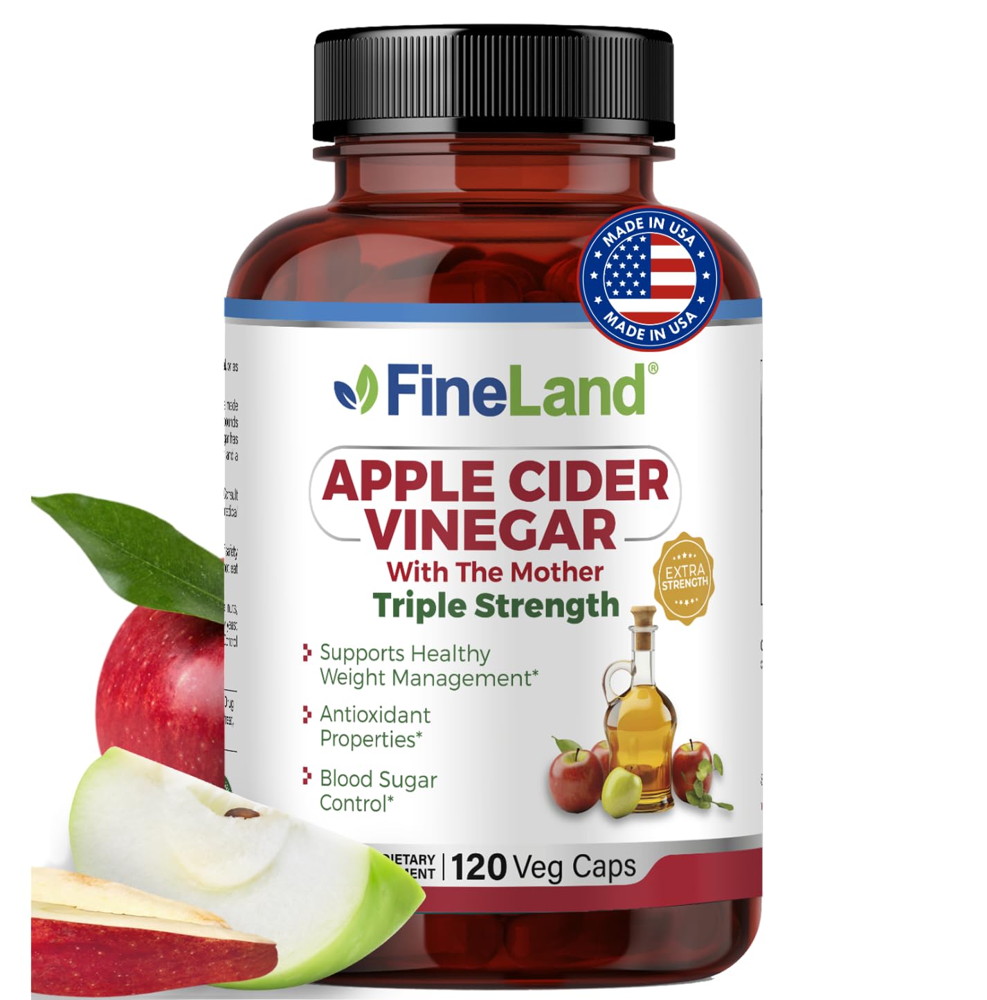 FineLand Apple Cider Vinegar Capsules with The Mother & Probiotics, 120 Veggie Capsules