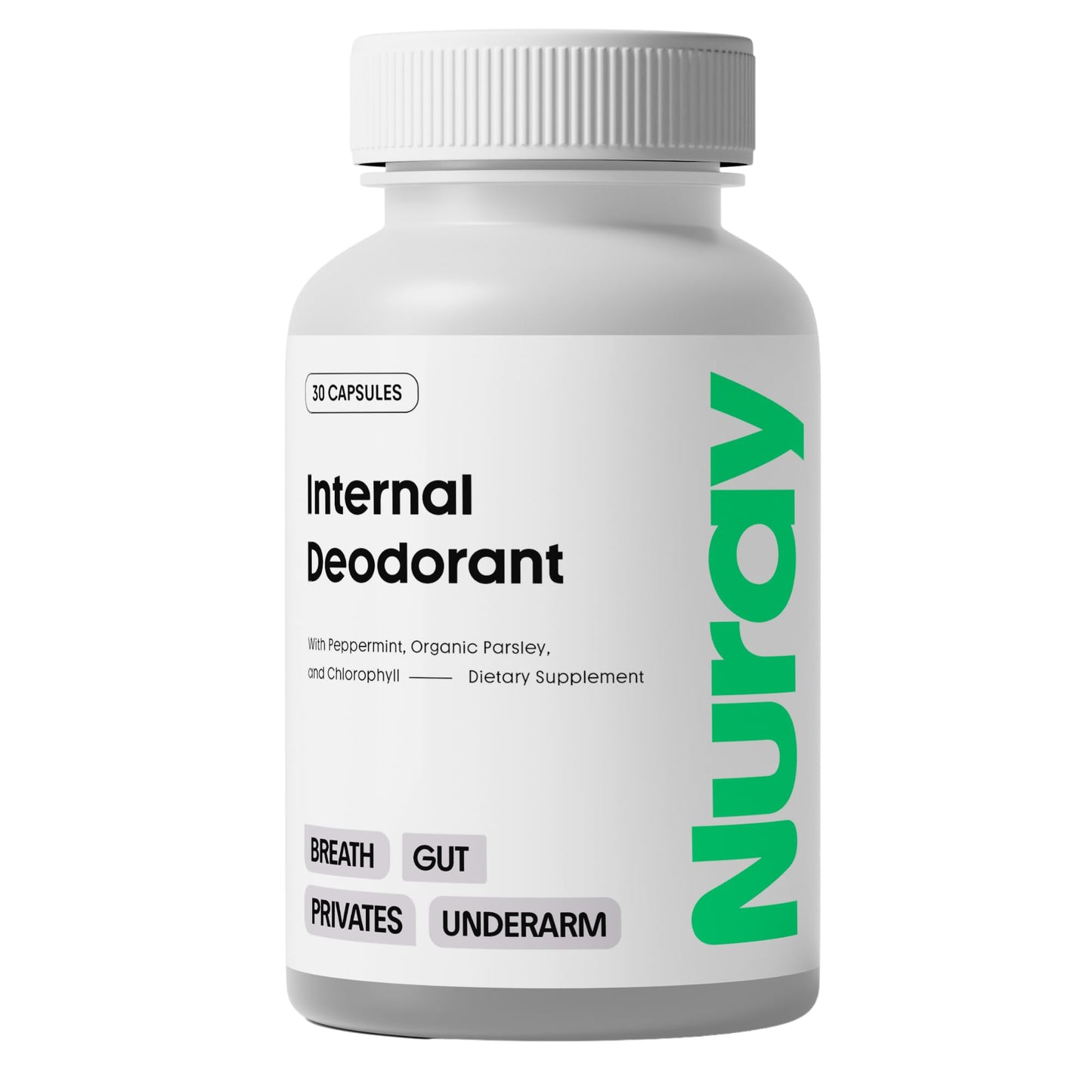 Nuray Internal Deodorant Supplement Natural Chlorophyll Capsules, 30 Count