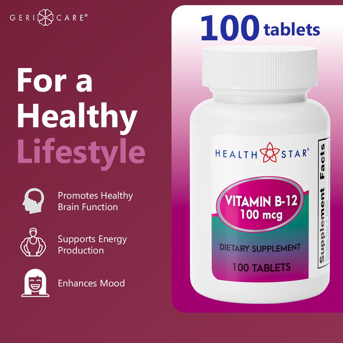 GeriCare Vitamin B-12 100mcg Tablet, 100 Count