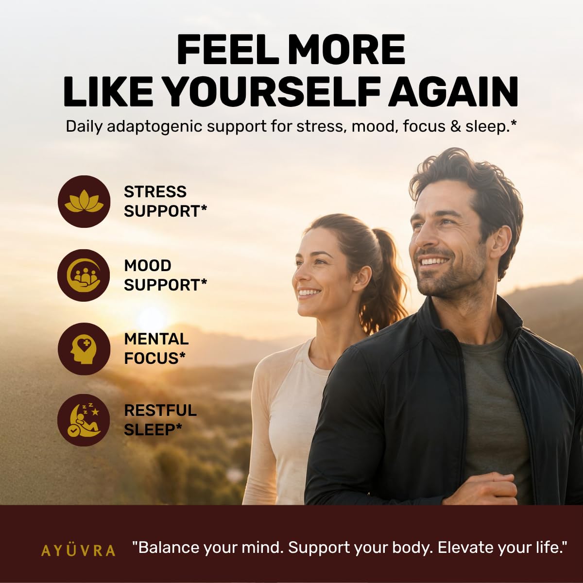 AYÜVRA Ashwagandha Capsules with BioPerine 600mg Root Extract, Stress Support for Mood, Focus & Healthy Cortisol Levels, 60 Capsules