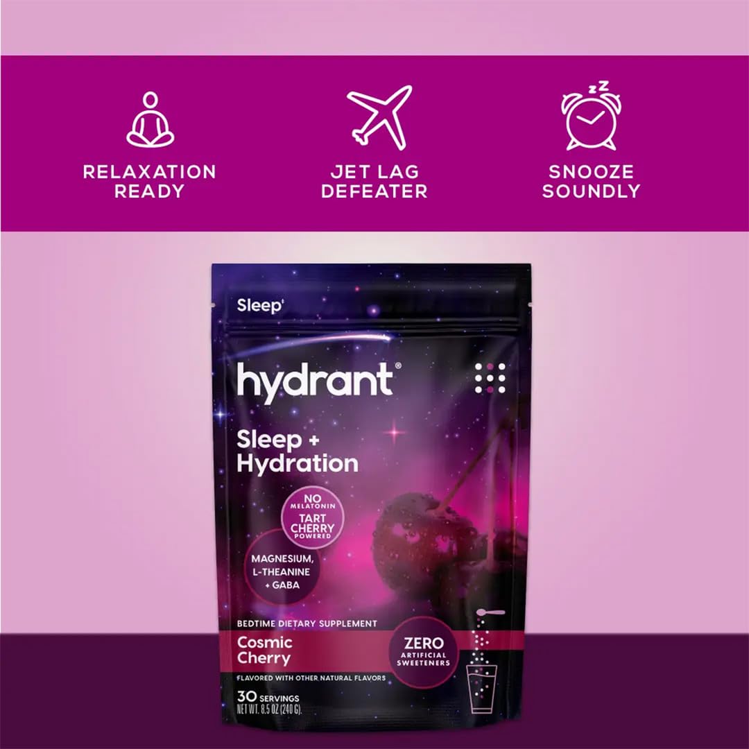 HYDRANT Melatonin Free Sleep Aid Powder, Tart Cherry, Magnesium, L-theanine and GABA, Hydrate While You Sleep (Cosmic Cherry) 8.5 Ounce