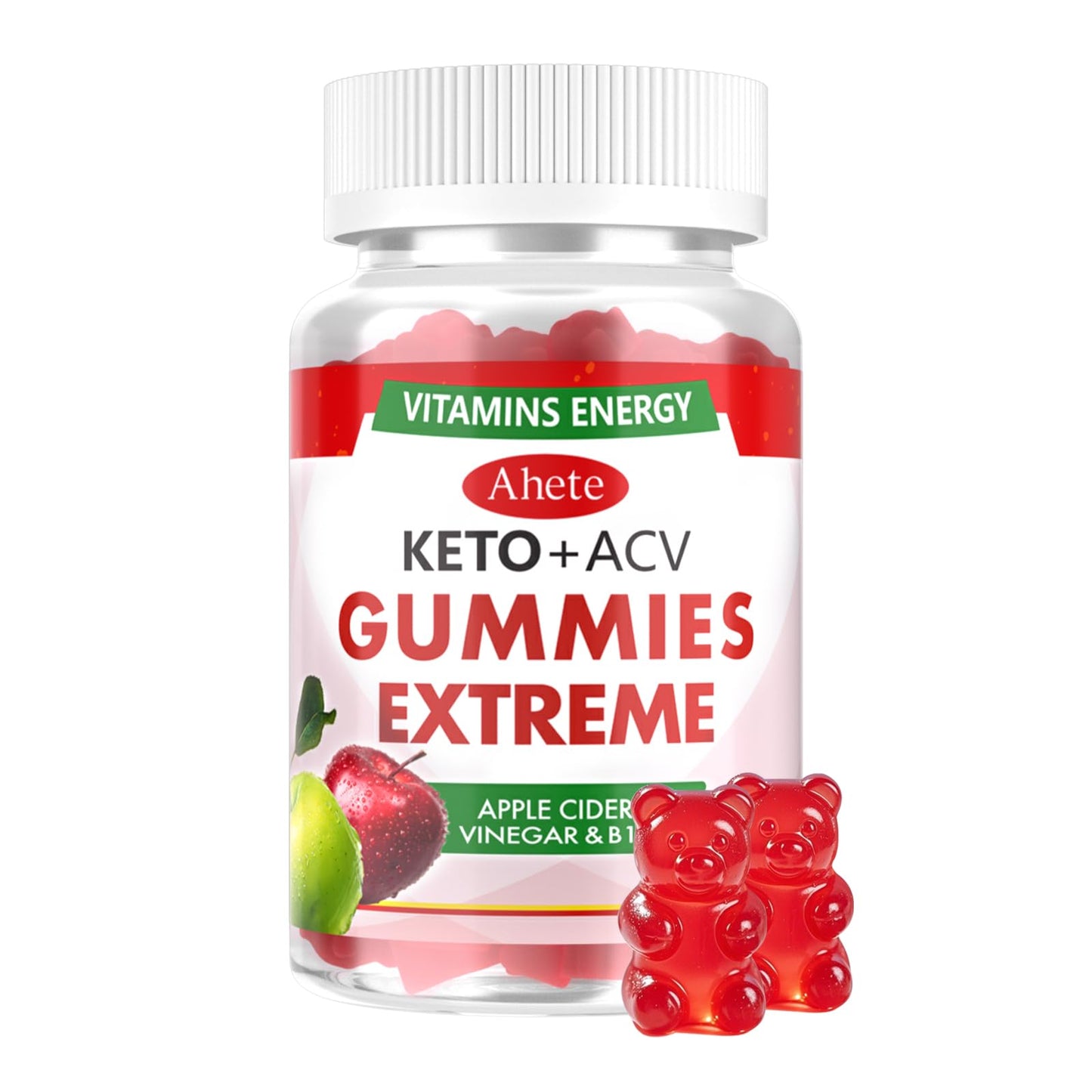 Ahete Keto + ACV Gummies Extreme, Apple Cider Vinegar with B12, Dietary Supplement with Vitamins, Energy Support 60 Count
