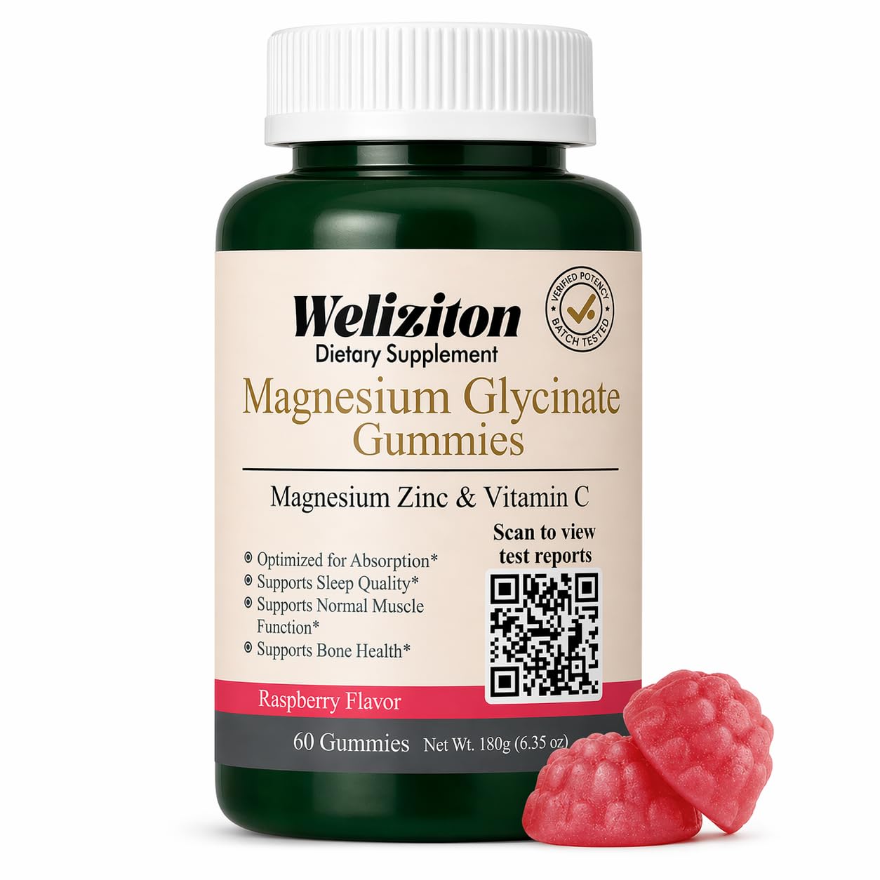 Weliziton Magnesium Glycinate Gummies 100mg, 60 Count