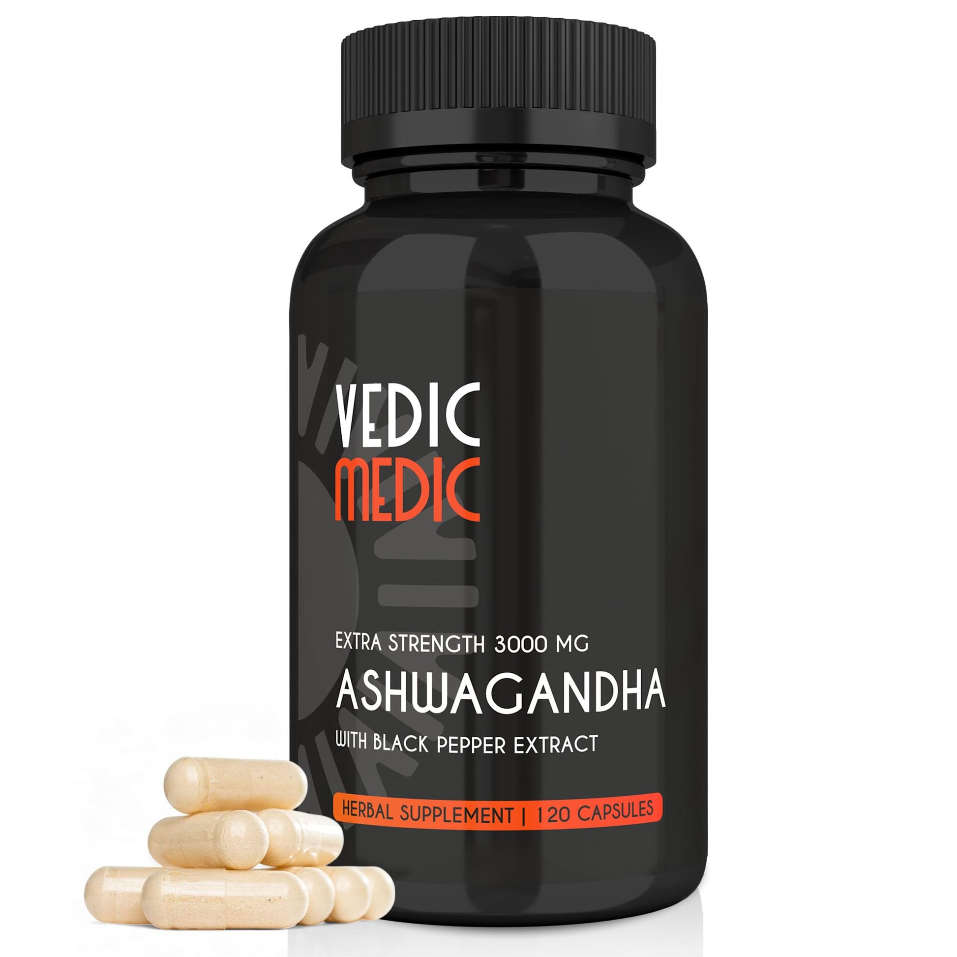 The Vedic Medic Organic Ashwagandha Capsules Extra Strength 3000mg with Black Pepper Extract, 120 Capsules