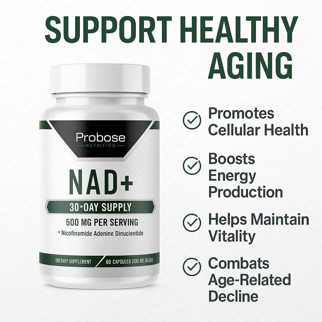 Probase Nutrition NAD Supplement 500mg High Potency NAD Maximizer Similar to Nicotinamide Riboside Vegan Non-GMO Third Party Tested 60 Capsules