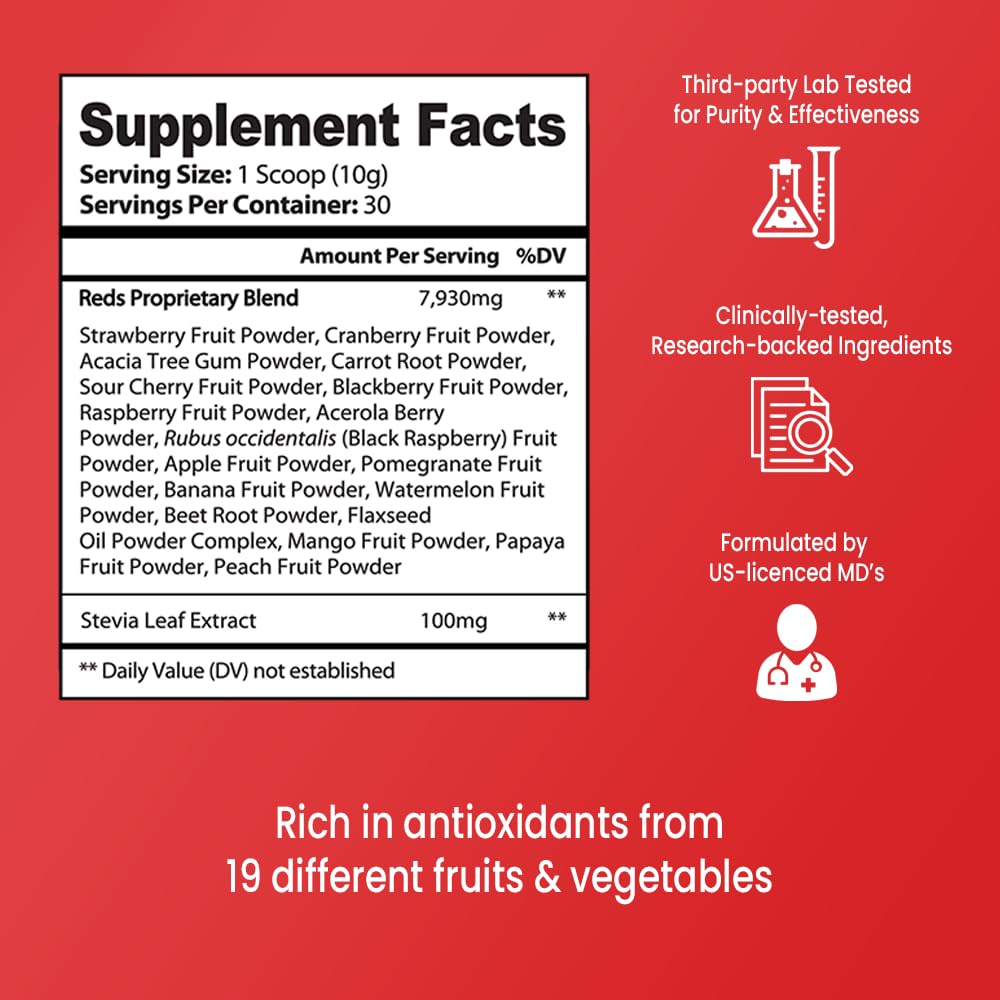 VB Health Red Boost Superfood - 19 Fruits & Berries Powder 10.6 Ounces