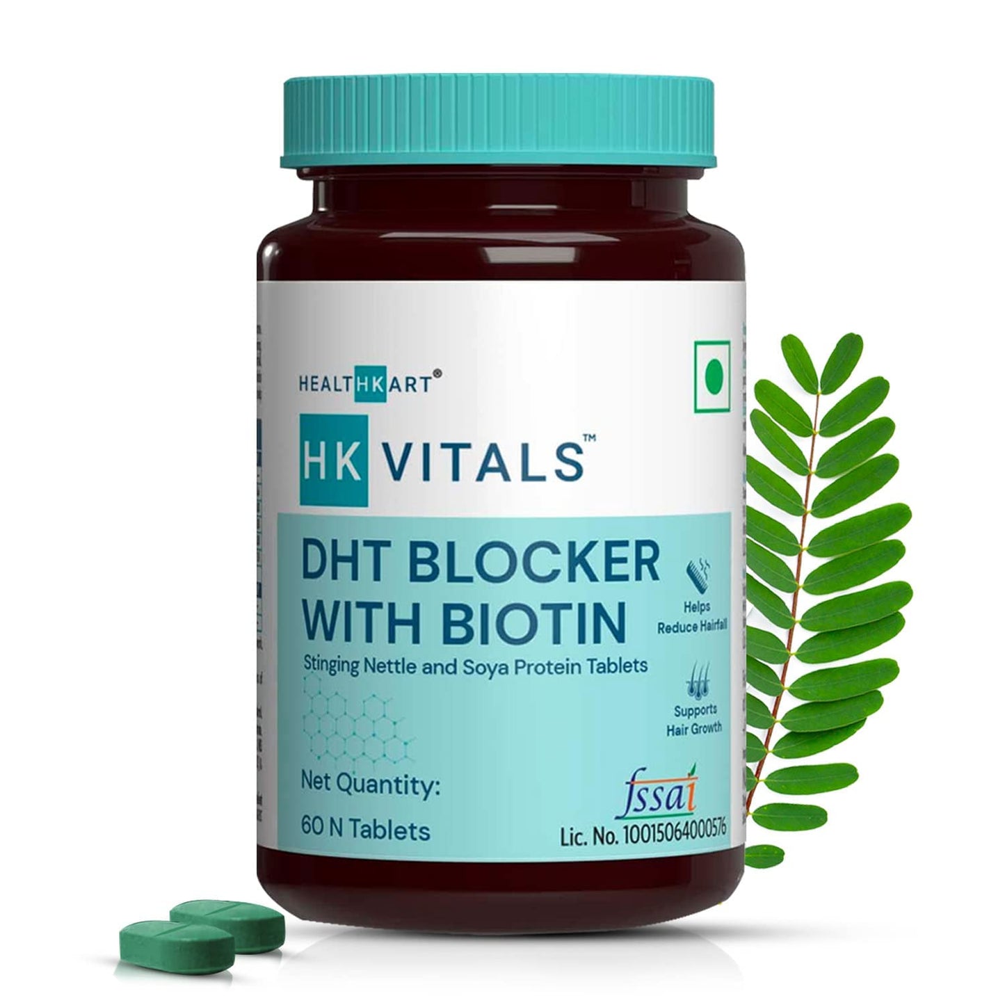 Glamzy HK Vitals DHT Blocker with Biotin, Stinging Nettle and Soya Protein, Helps Reduce Hair Fall, Stimulates Hair Growth, 60 Tablets