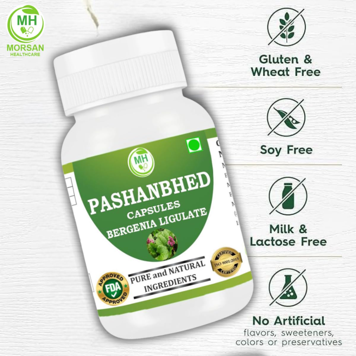 Morsan Healthcare Pashanabheda (Bergenia ligulata) Powder Capsule, 120 Veg Capsules