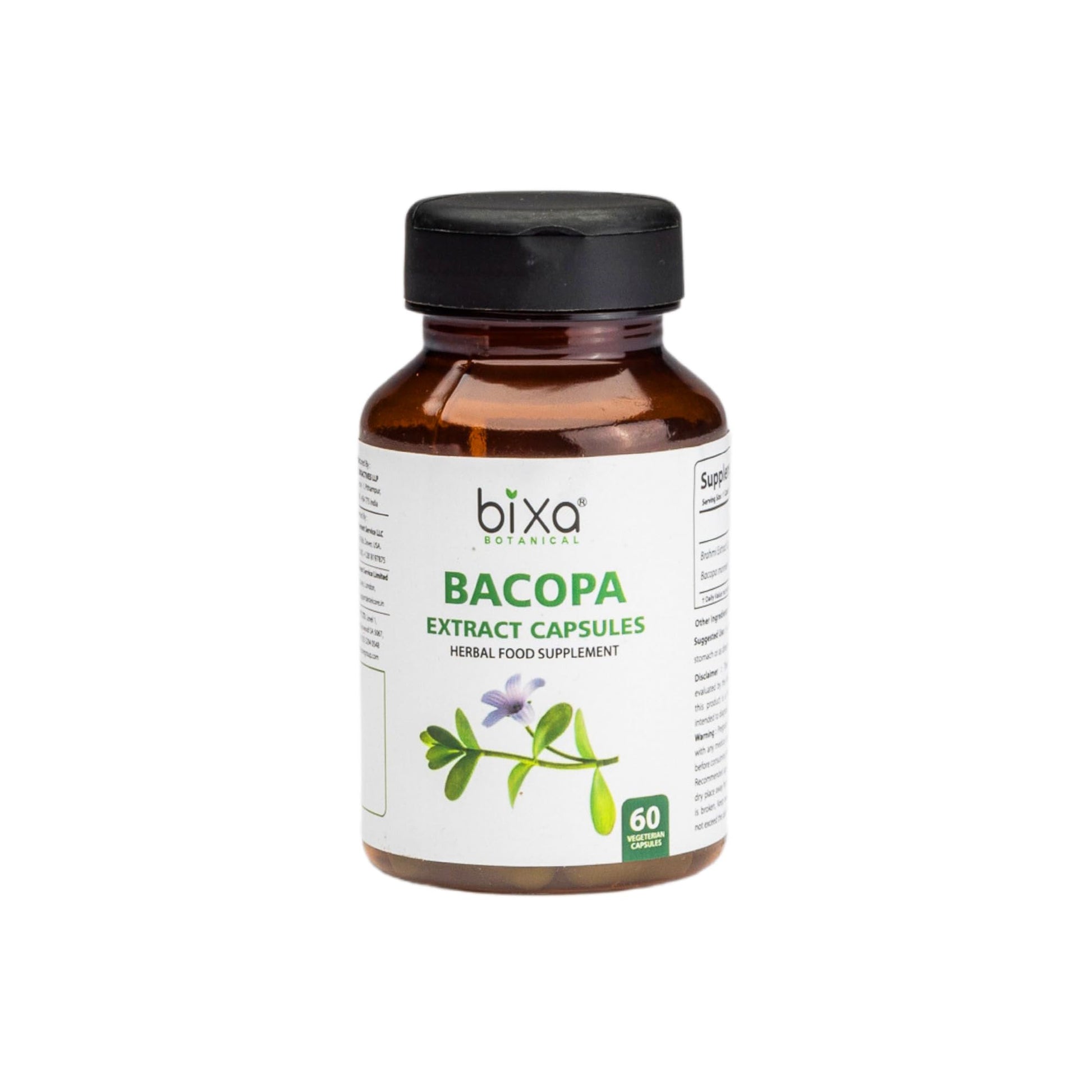 bixa BOTANICAL Bacopa (Brahmi/Bacopa Monnieri/Brahmi Leaves) Ayurvedic Herbal Supplement 60 Capsules