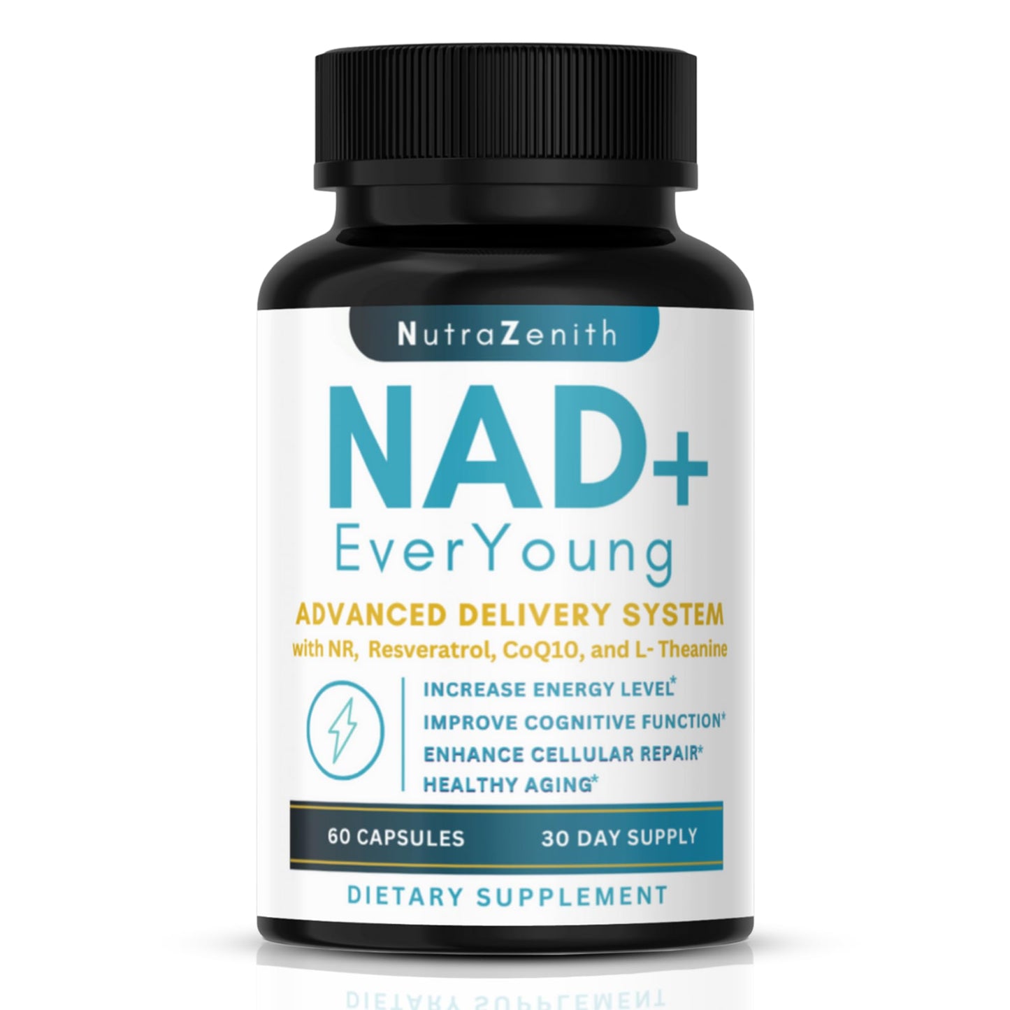 Arazo Nutrition NAD+ Supplement with Nicotinamide Riboside (NMN Alternative), CoQ10 & Resveratrol, 60 Capsules
