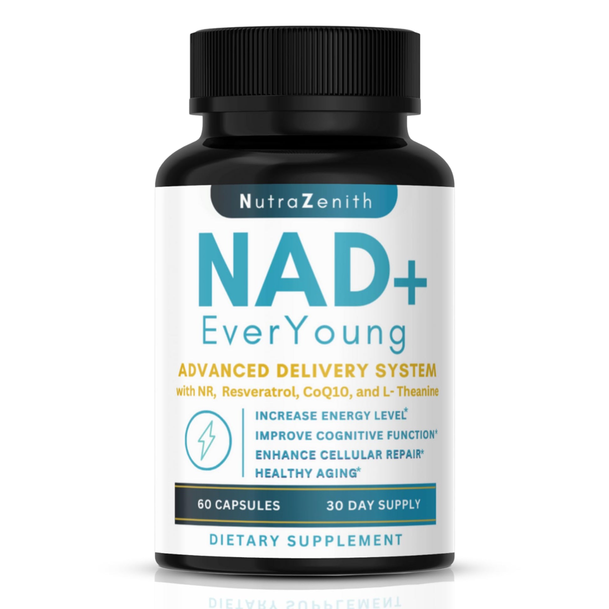 Arazo Nutrition NAD+ Supplement with Nicotinamide Riboside (NMN Alternative), CoQ10 & Resveratrol, 60 Capsules