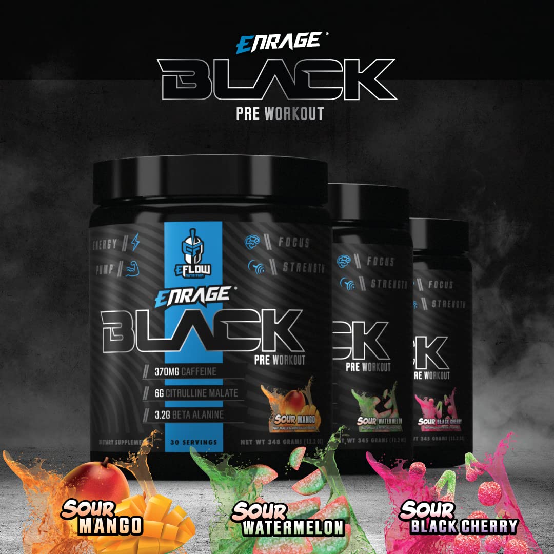 eFlow Nutrition Enrage Black High Stimulant Pre Workout Supplement Powder 12.2 Ounce