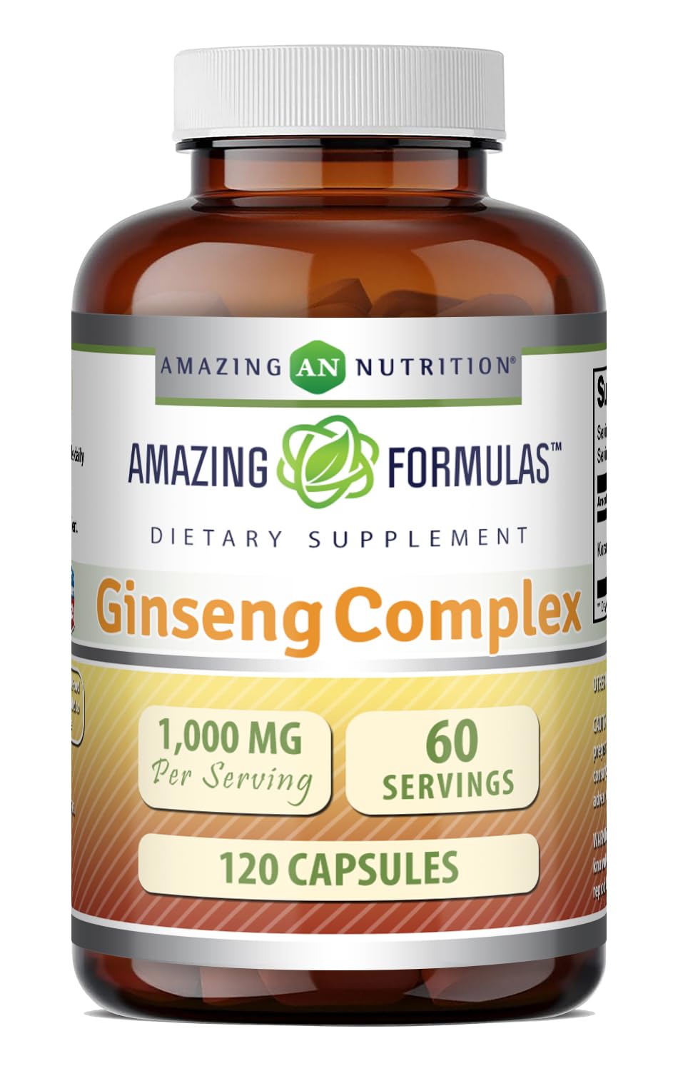 Amazing Nutrition Ginseng Complex 1000 Mg of 4:1 Korean Ginseng Extract Capsules 120 Count