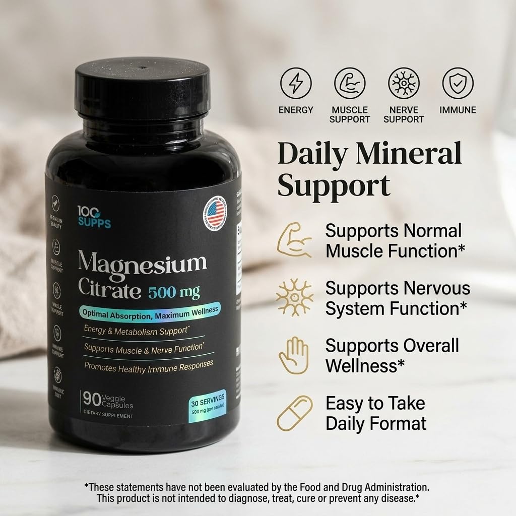 100 Supps Magnesium Citrate 500mg Capsule, 90 Capsules
