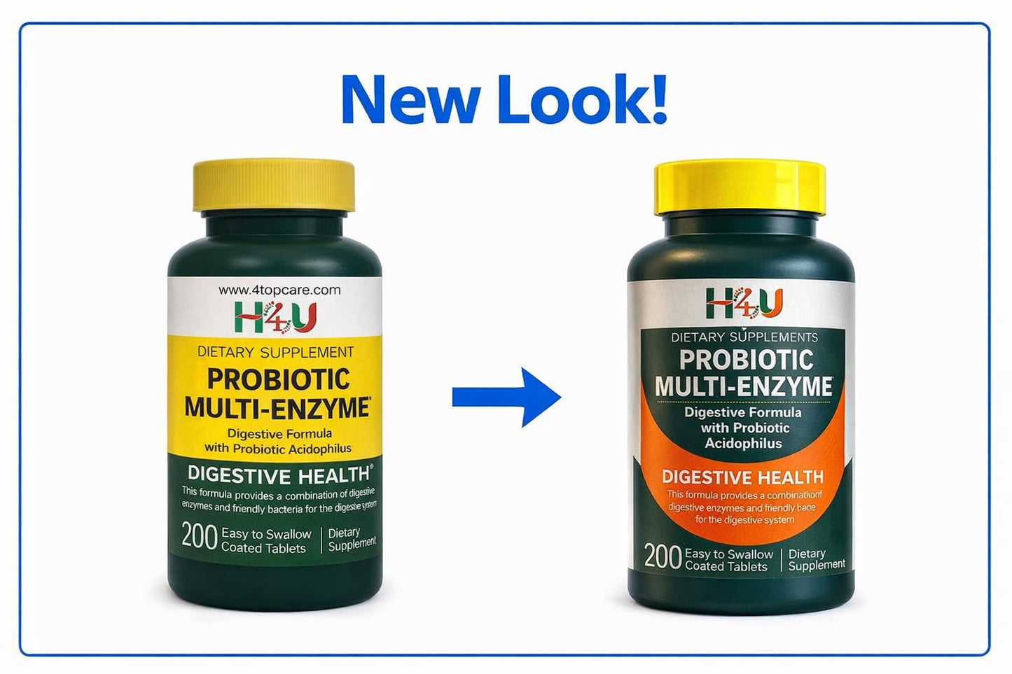 H4U Probiotic Multi-Enzyme Digestive Formula Tablets, 200 Count