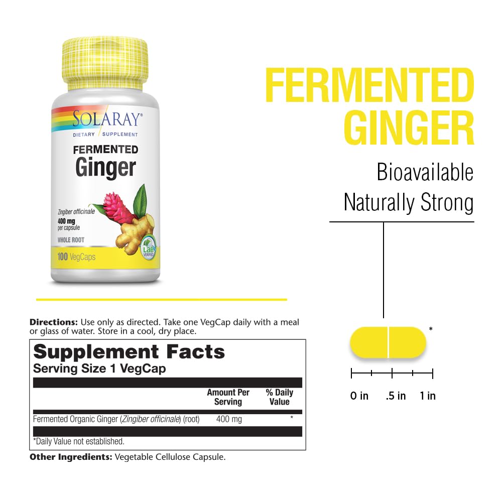 SOLARAY Fermented Ginger Root 400mg Capsule, 100 Count