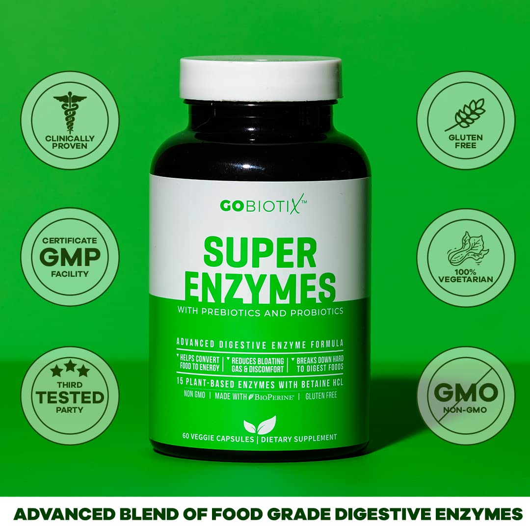 GOBIOTIX GoBiotix Digestive Enzymes Supplement with Prebiotics and Probiotics, 60 Capsules