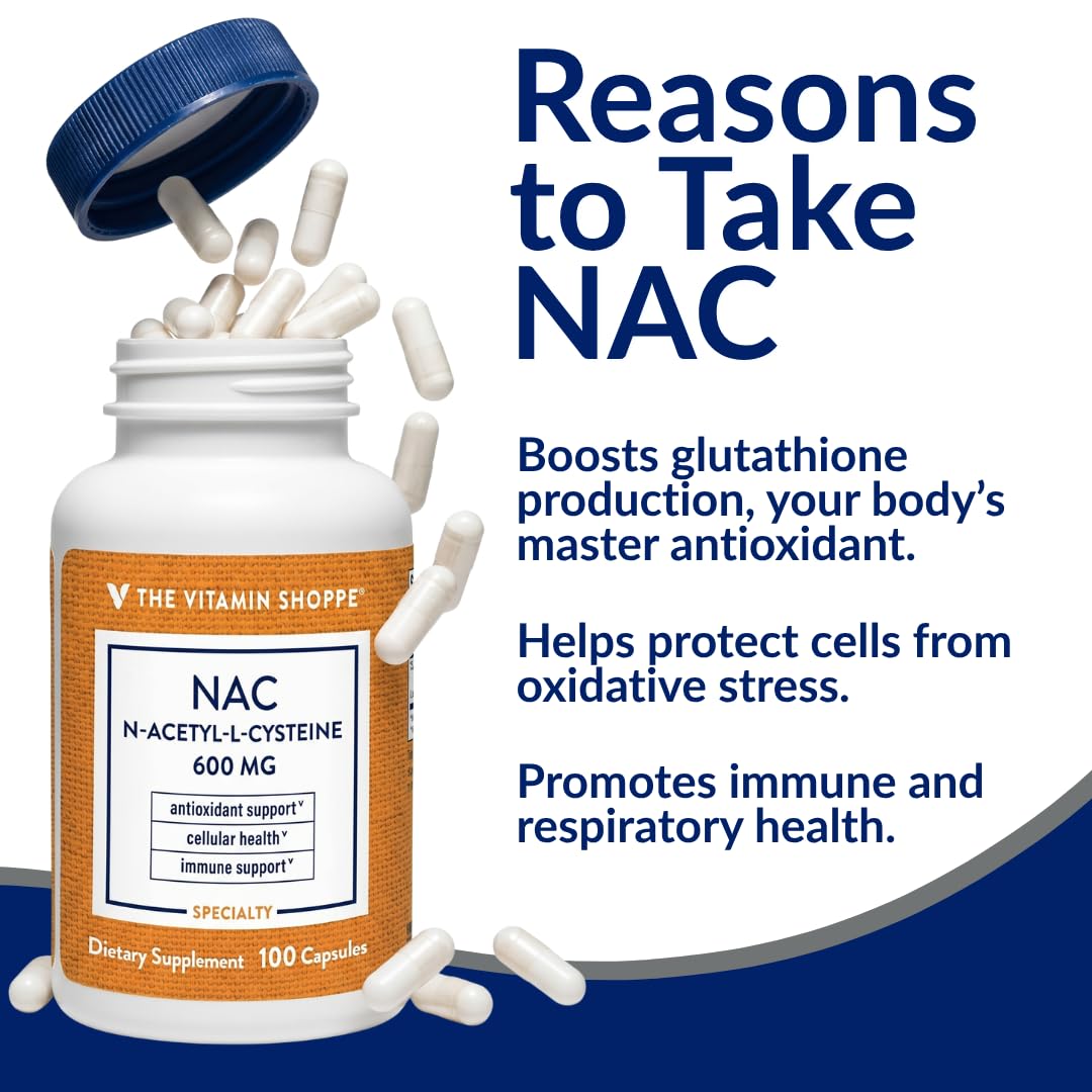 The Vitamin Shoppe NAC N-Acetyl-L-Cysteine 600 MG Capsules 100 Count