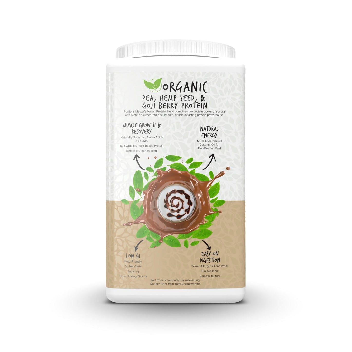 Portions Master Vegan Protein Blend Powder, Pea Hemp Goji + MCT, 26.4 Servings