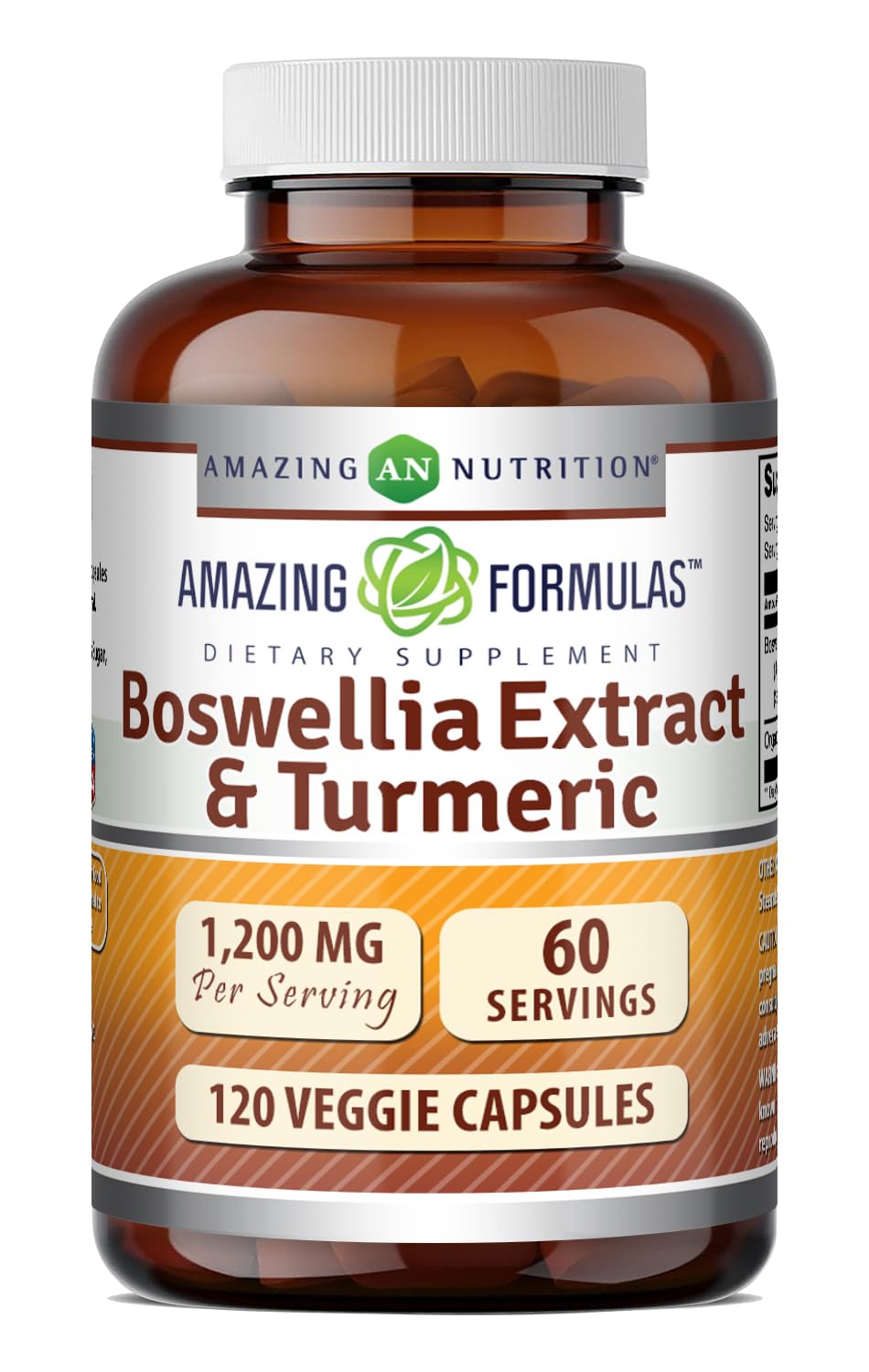 Amazing Nutrition Boswellia Extract & Turmeric 1200mg Per Serving Supplement Capsules, 120 Count