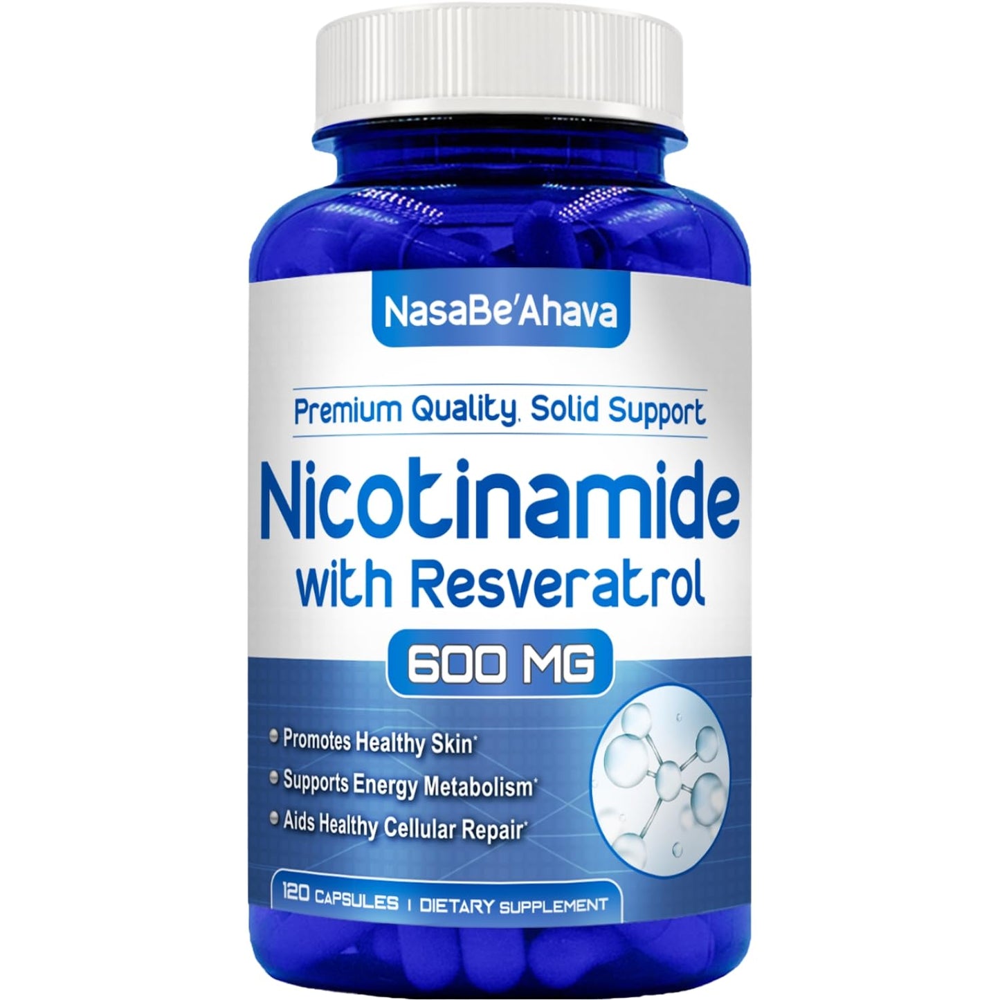 NasaBeahava Resveratrol with Vitamin B3 Nicotinamide 500mg NAD+ Precursor and Longevity Complex Capsules, 120