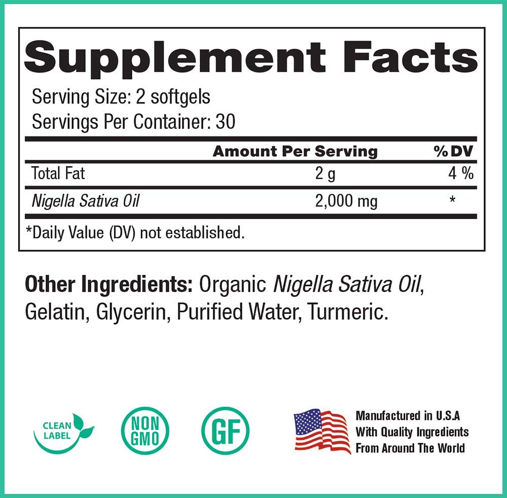 Peak Pure & Natural Peak Golden Oil Cold Pressed Organic Black Seed Oil Supplement Capsules, 60 Count