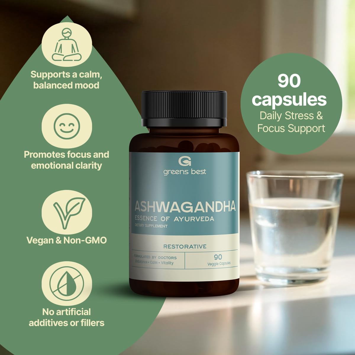 GREEN'S BEST Ashwagandha Capsules, 90 Count