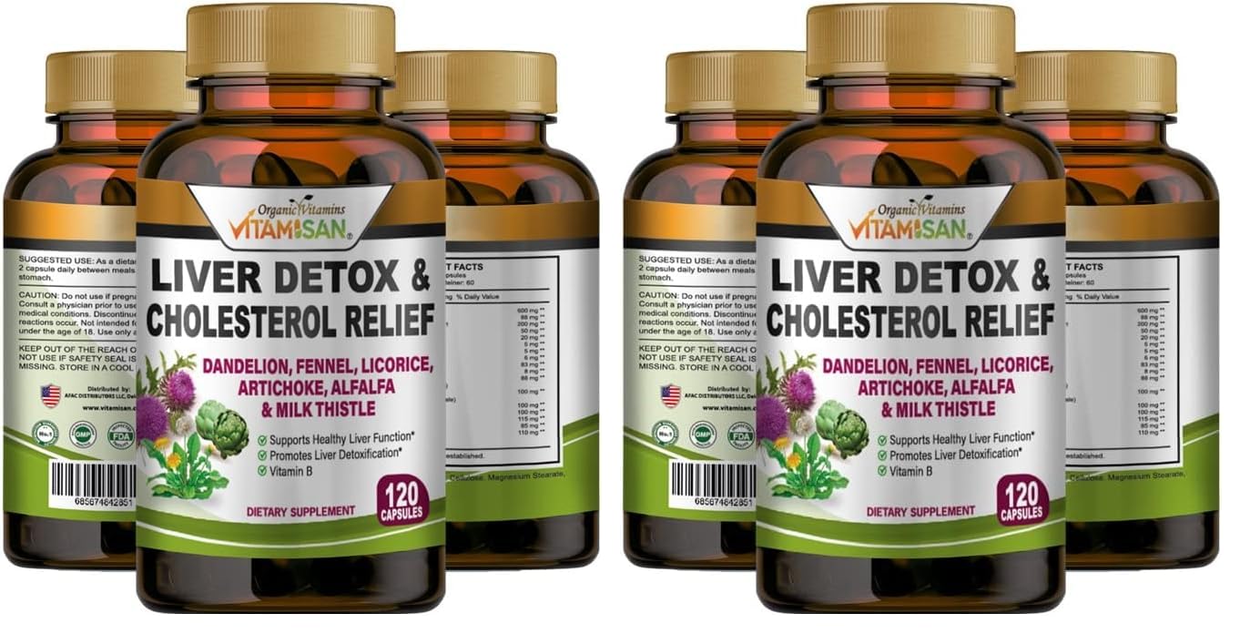VITAMISAN Liver Cleanse Detox Capsules with Milk Thistle, Fennel, Alfalfa, Vitamin B, Artichoke & Dandelion Root – Immune Support for Men & Women, 240 Capsules