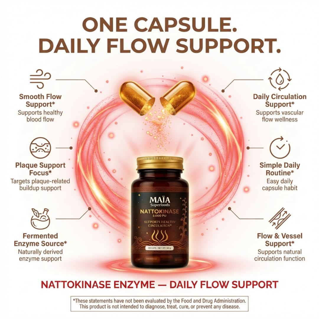 MAÏA SUPERFOODS Maia Nattokinase 5000 FU Fermented Soybean Enzyme Supplement 30 Capsules