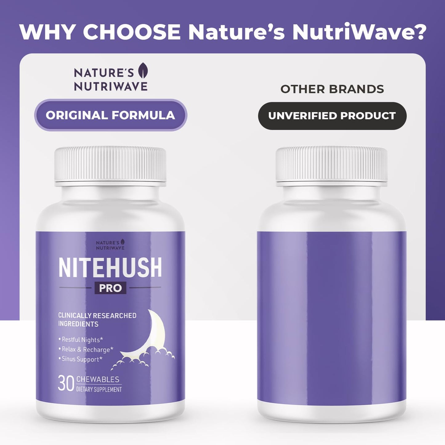 Nature’s NutriWave NiteHush Pro Nighttime Chewable Formula with Ivy Extract, Quercetin & Citrus Compounds – 180 Chewables