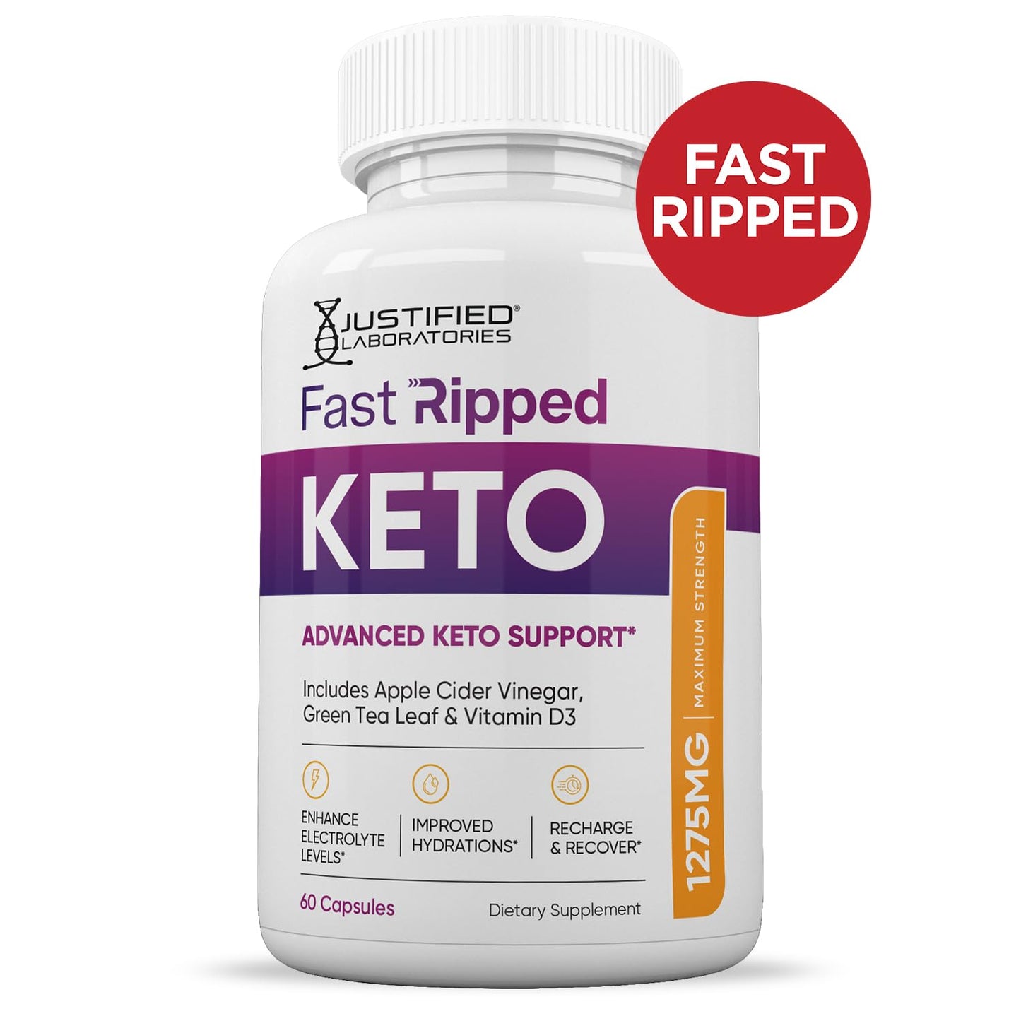 Justified Laboratories Fast Ripped Keto ACV Pills 1275MG Keto Support Blend Capsules, 60 Capsules