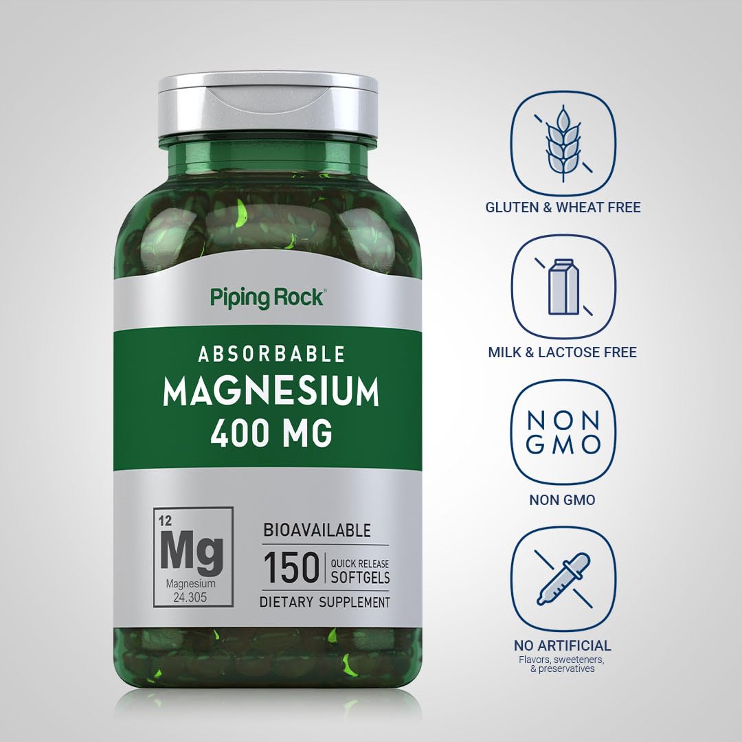 Piping Rock Magnesium Softgels 400 mg, 150 Count, Non-GMO, Gluten Free