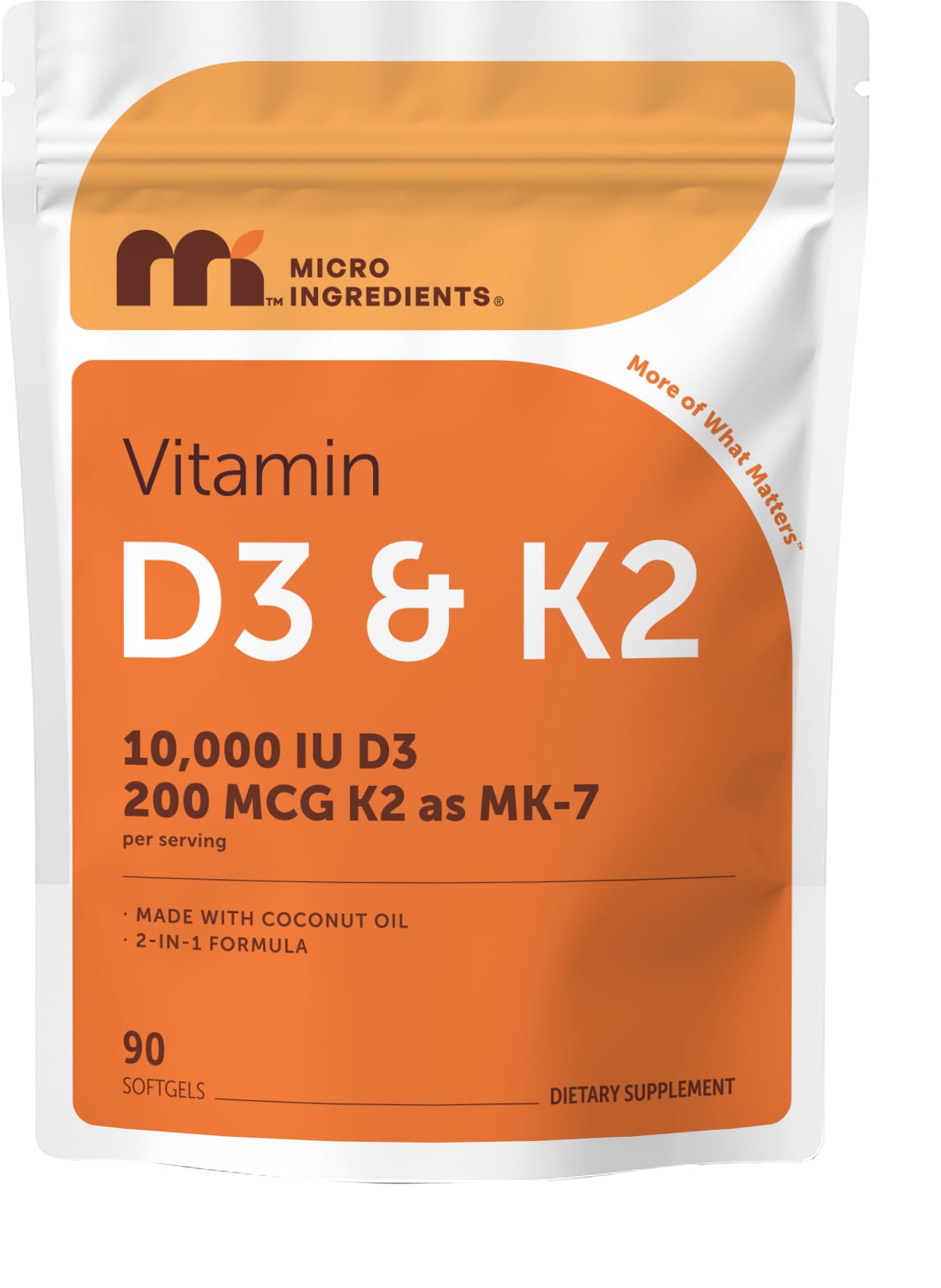 Micro Ingredients Vitamin D3 10,000 IU + K2 MK-7 200 mcg Per Serving Softgels, 90 Count