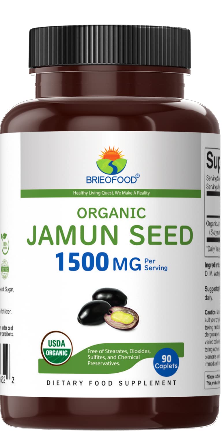 Brieofood Organic Jamun Seed 1500mg Tablets 180 Count